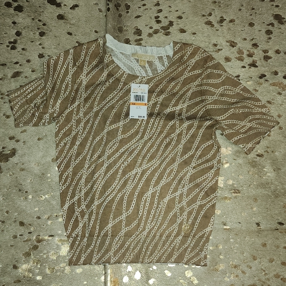 MICHAEL Michael Kors Brown and White Patterned Top